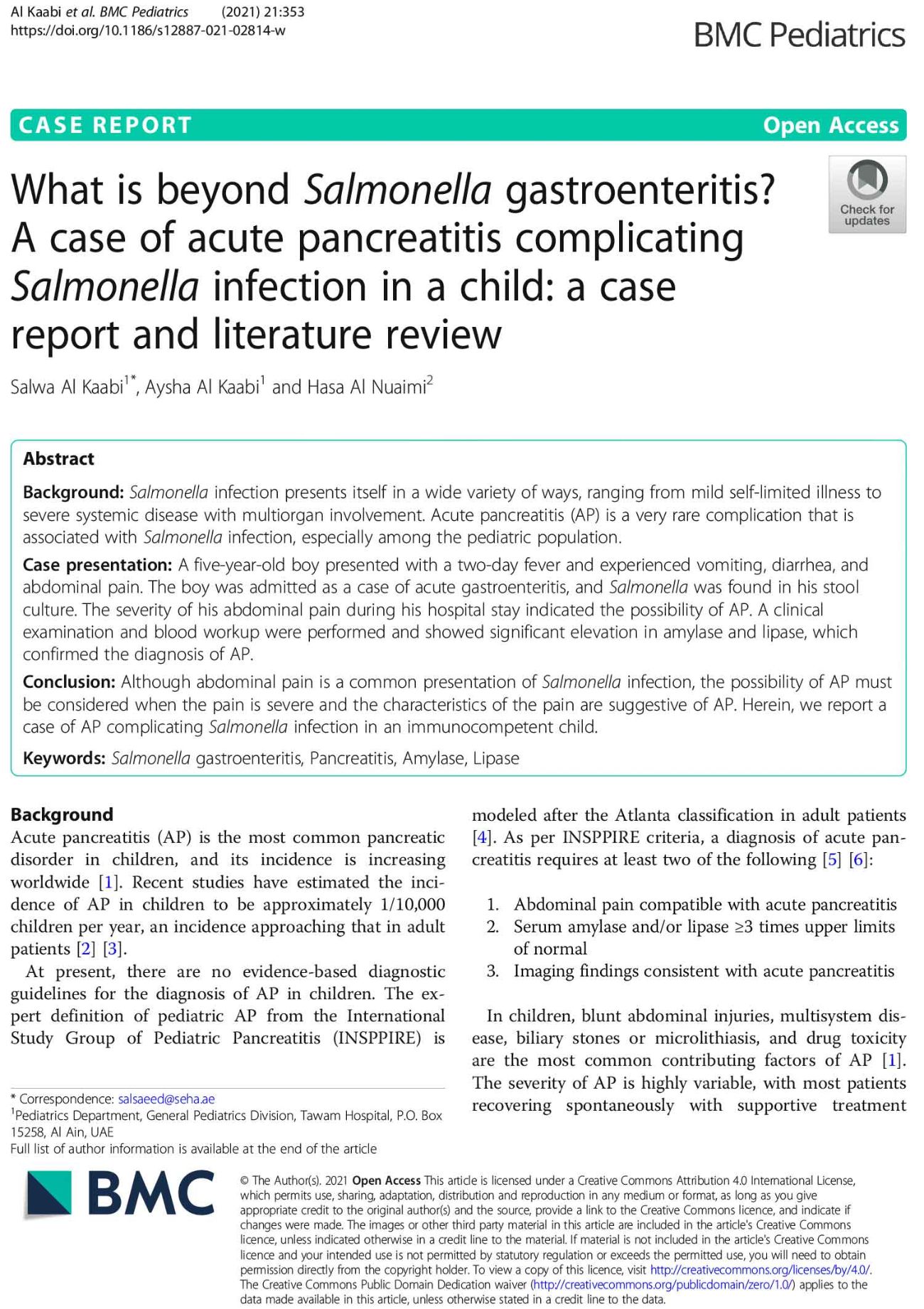 What is beyond Salmonella gastroenteritis A case of acute pancreatitis