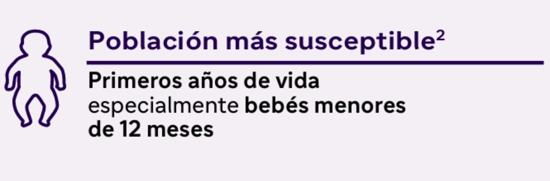 Población más susceptible: Primeros años de vida especialmente bebés menores de 12 meses