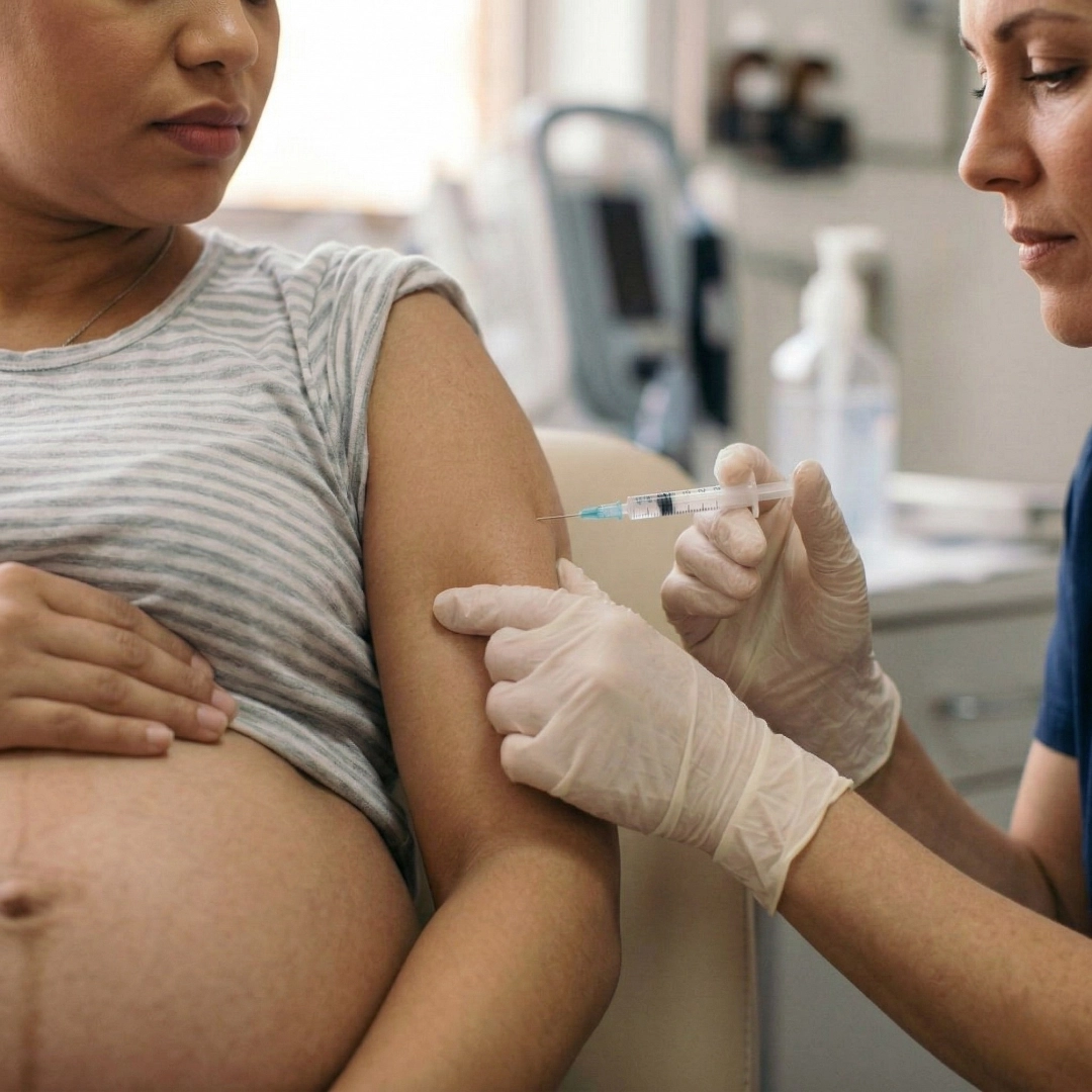Enfermera vacuna a mujer embarazada