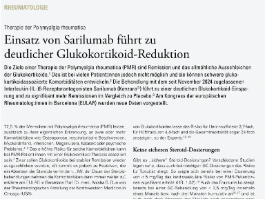 Artikel - Einsatz von Sarilumab führt zu deutlicher Glukokortikoid-Reduktion