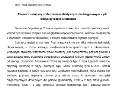 Pacjent z cukrzycą i zaburzeniem afektywnym dwubiegunowym – jak leczyć by leczyć skutecznie?