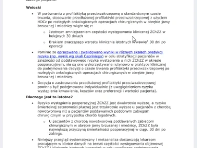 Czas trwania profilaktyki przeciwzakrzepowej po rozległych onkologicznych zabiegach chirurgicznych w obrębie jamy brzusznej i miednicy – pomoc w podejmowaniu świadomych decyzji klinicznych