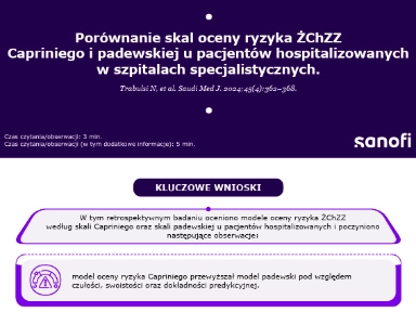 Porównanie skal oceny ryzyka ŻChZZ Capriniego i padewskiej u pacjentów hospitalizowanych w szpitalach specjalistycznych