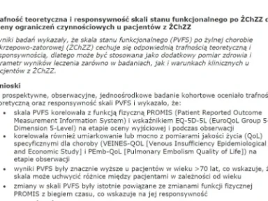 Trafność teoretyczna i responsywność skali stanu funkcjonalnego po ŻChZZ do oceny ograniczeń czynnościowych u pacjentów z ŻChZZ