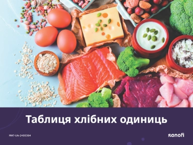 Таблиця Хлібних Одиниць для пацієнтів з цукровим діабетом