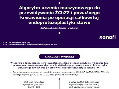 Algorytm uczenia maszynowego do przewidywania ŻChZZ i poważnego krwawienia po operacji całkowitej endoprotezoplastyki stawu