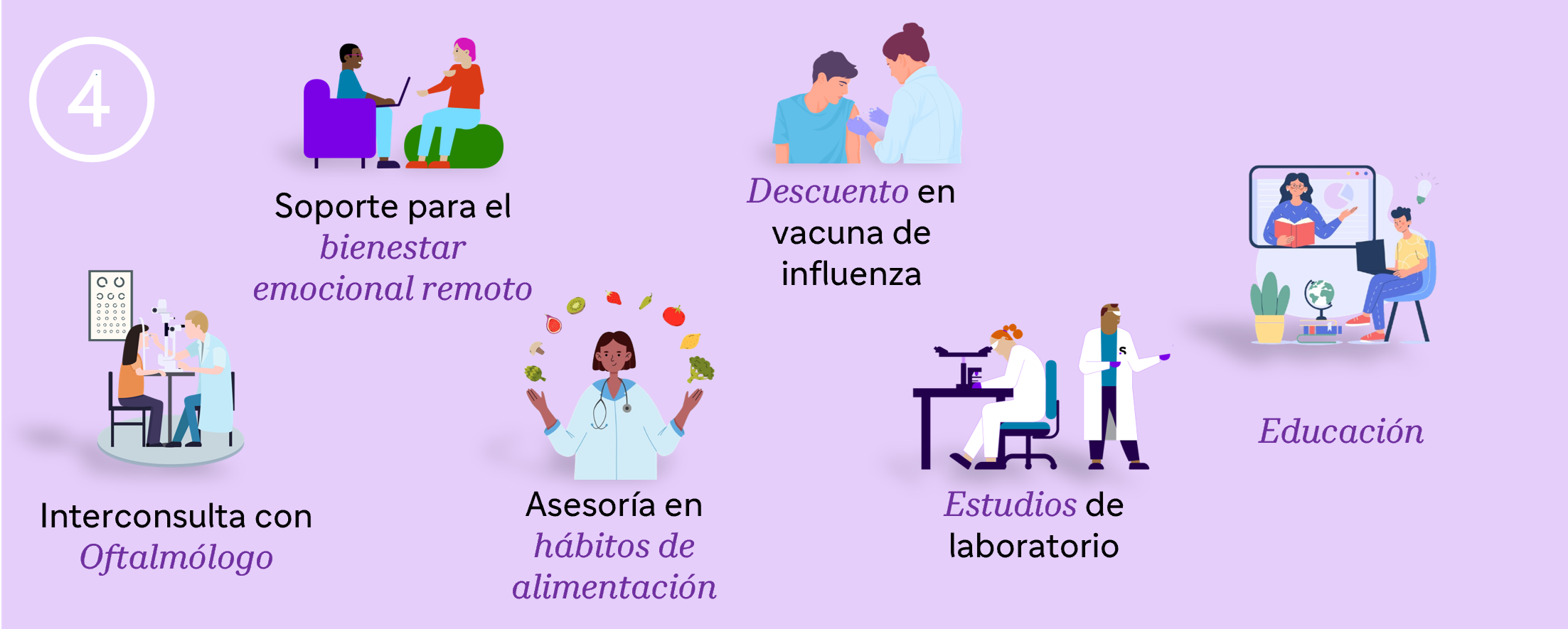 Ilustración con seis servicios adicionales del programa