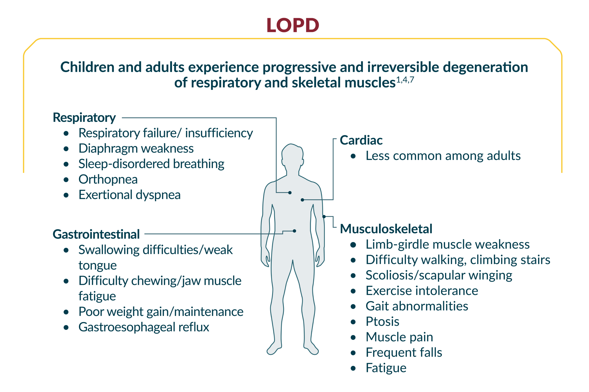 Body of infant and adult, showing symptoms of IOPD and LOPD, respectively. Click on Image full text for full description.