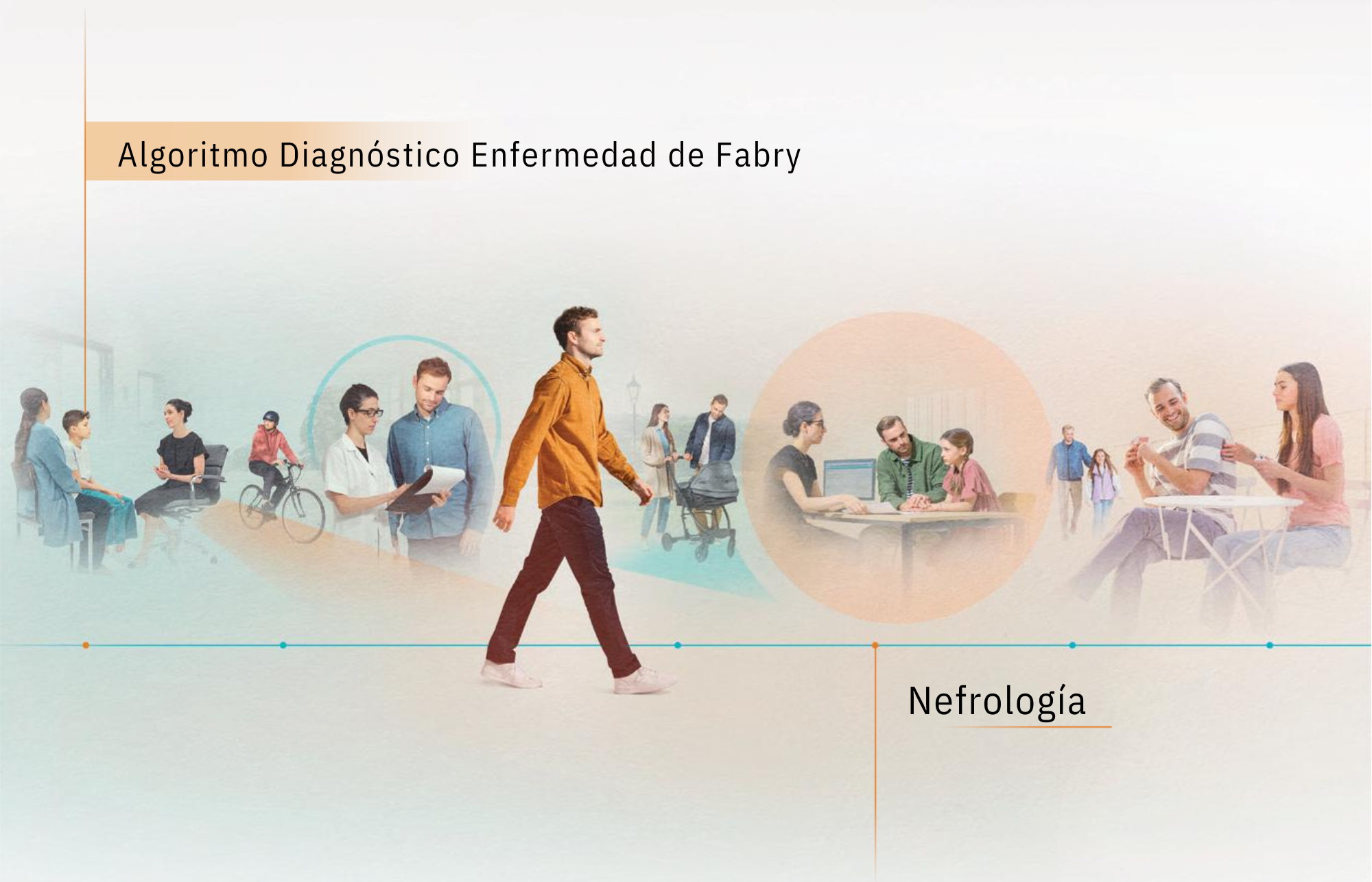 Hombre caminando con imágenes de fondo